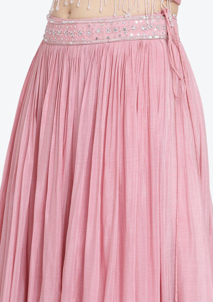 Pink Sequins Satin Designer Lehenga-Koskii