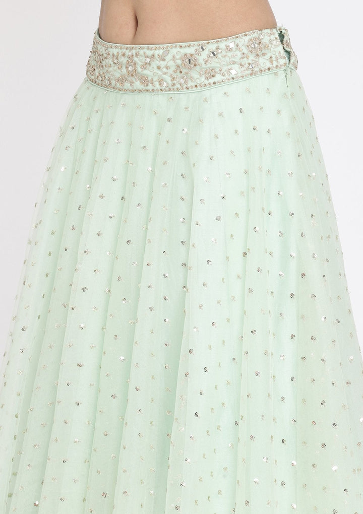 Pista Green Zariwork Net Designer Lehenga - koskii