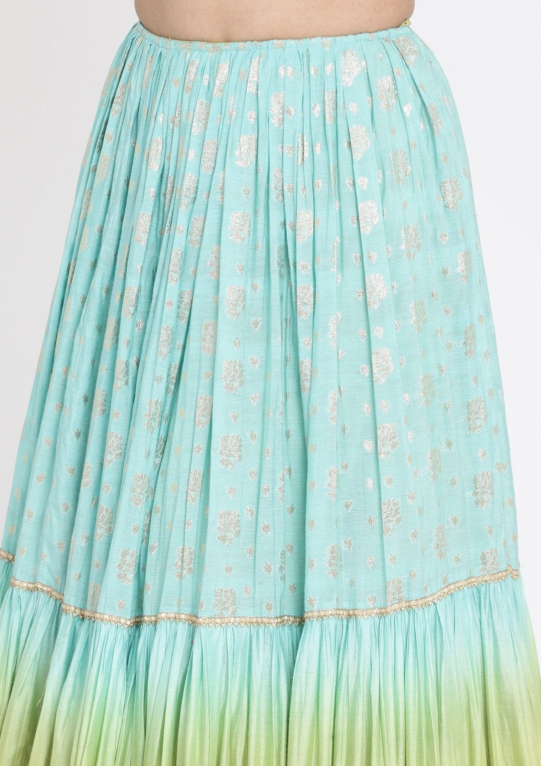 Sea Green And Pista Green Gotapatti Art Silk Designer Lehenga - koskii