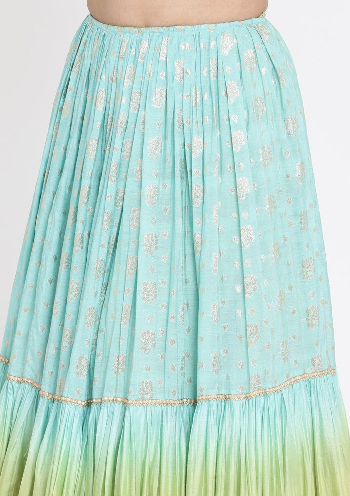 Sea Green And Pista Green Gotapatti Art Silk Designer Lehenga - koskii