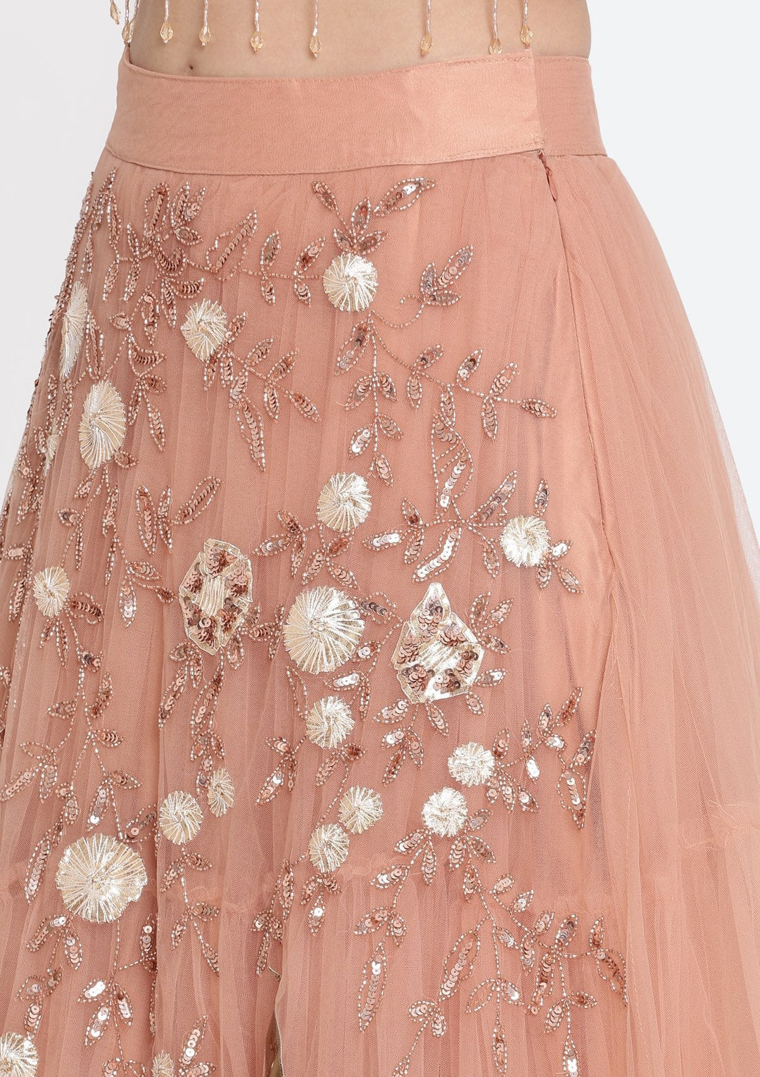 Rust Cutdana Net Designer Lehenga-Koskii