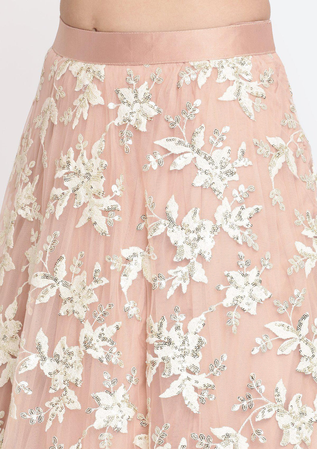 Peach Pearlwork Net Designer Lehenga-Koskii