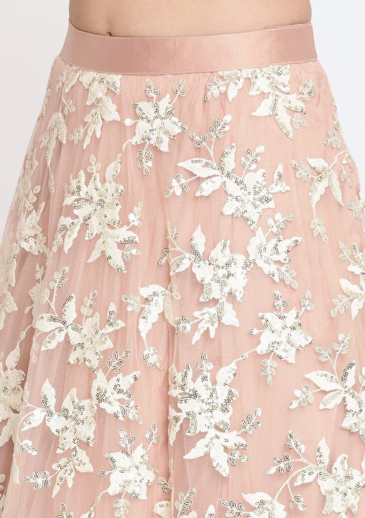 Peach Pearlwork Net Designer Lehenga-Koskii