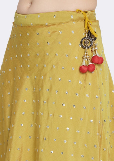 Mustard Mirrorwork Raw Silk Designer Lehenga-Koskii