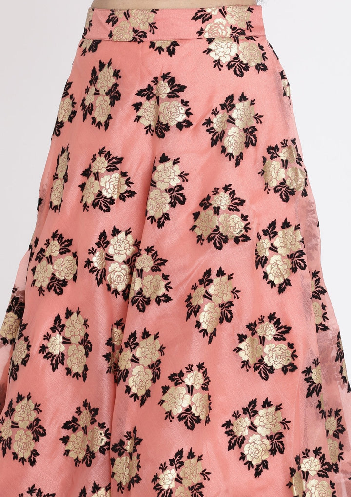 Pink And Black Swarovski Tissue Designer Lehenga - koskii