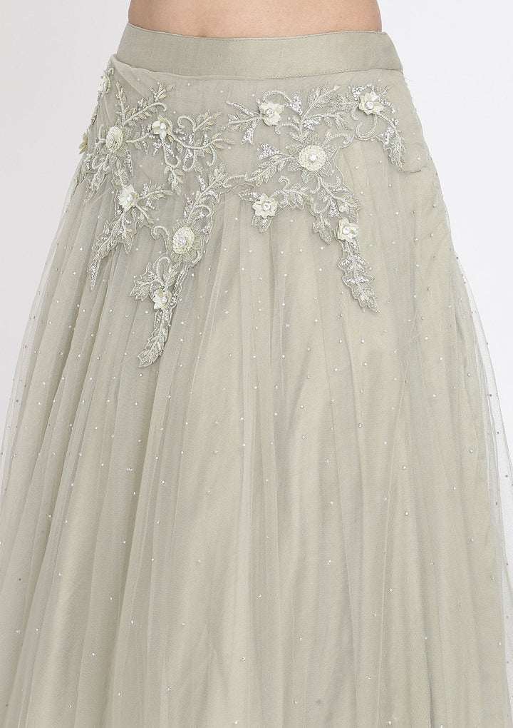 Pista Green Cutdana Net Designer Lehenga - koskii
