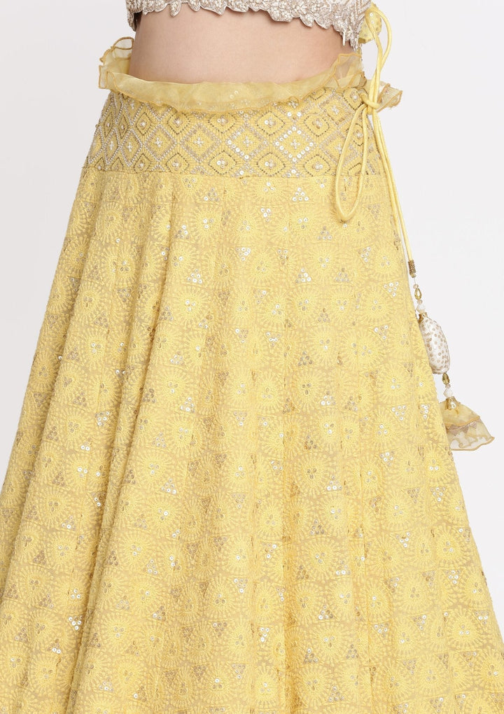 Yellow Chikankari Georgette Designer Lehenga-Koskii