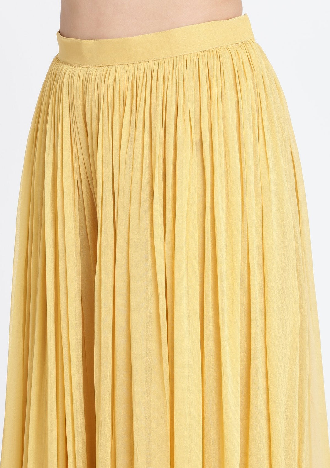 Yellow Threadwork Georgette Designer Crop Top Set-Koskii