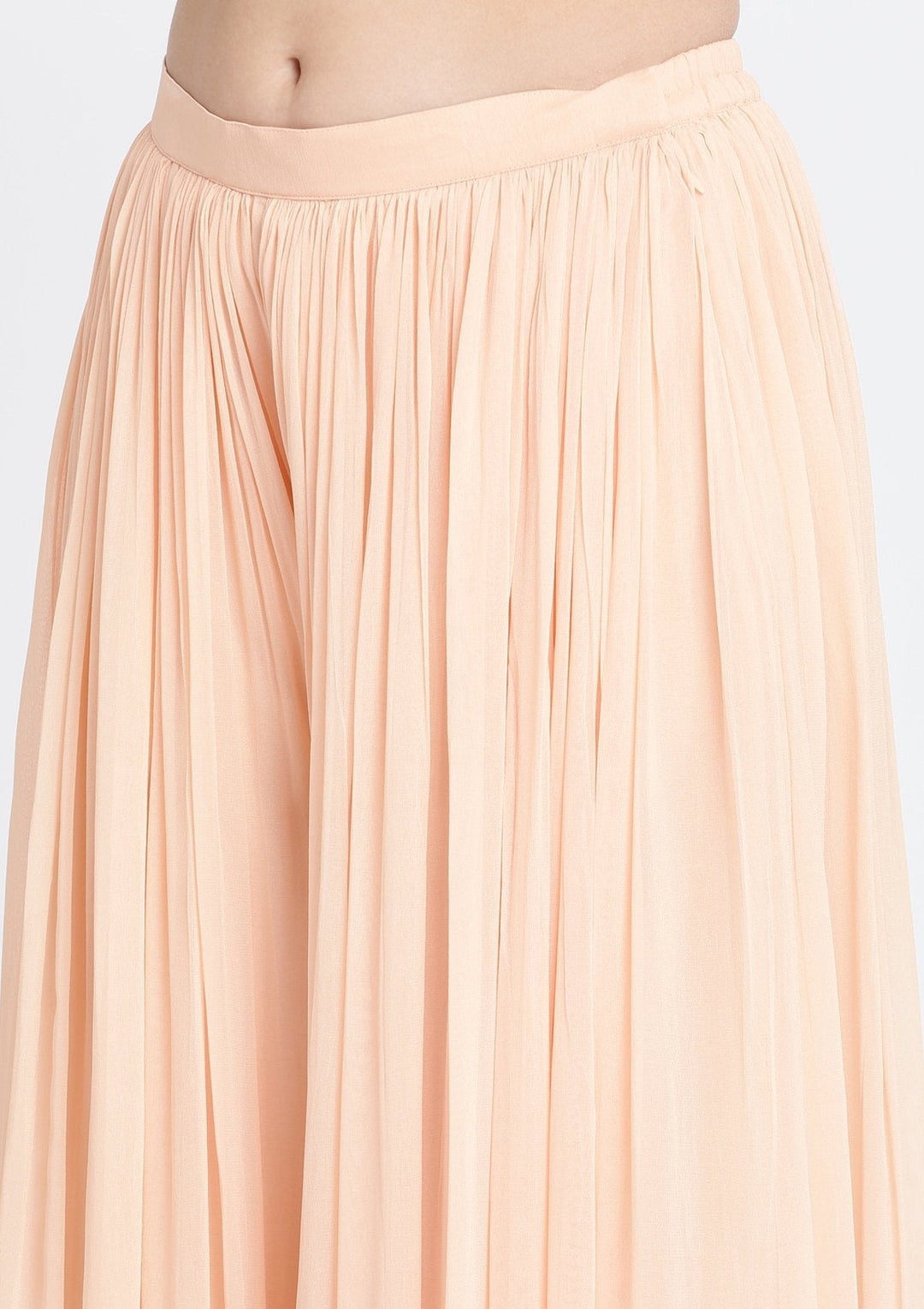 Peach Threadwork Georgette Designer Crop Top Set-Koskii