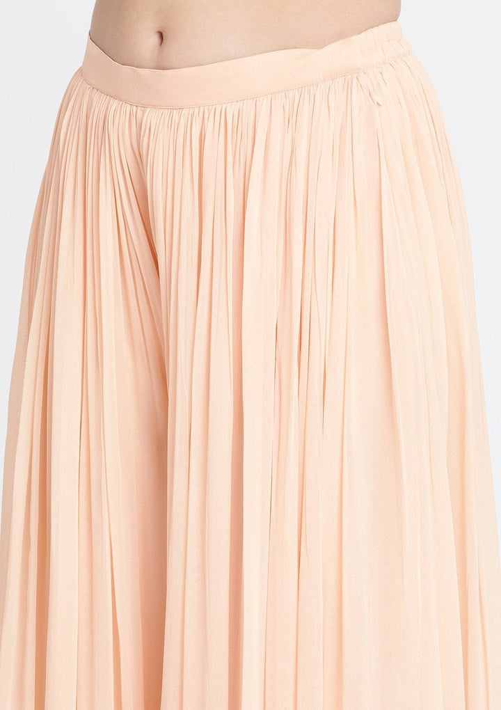 Peach Threadwork Georgette Designer Crop Top Set-Koskii