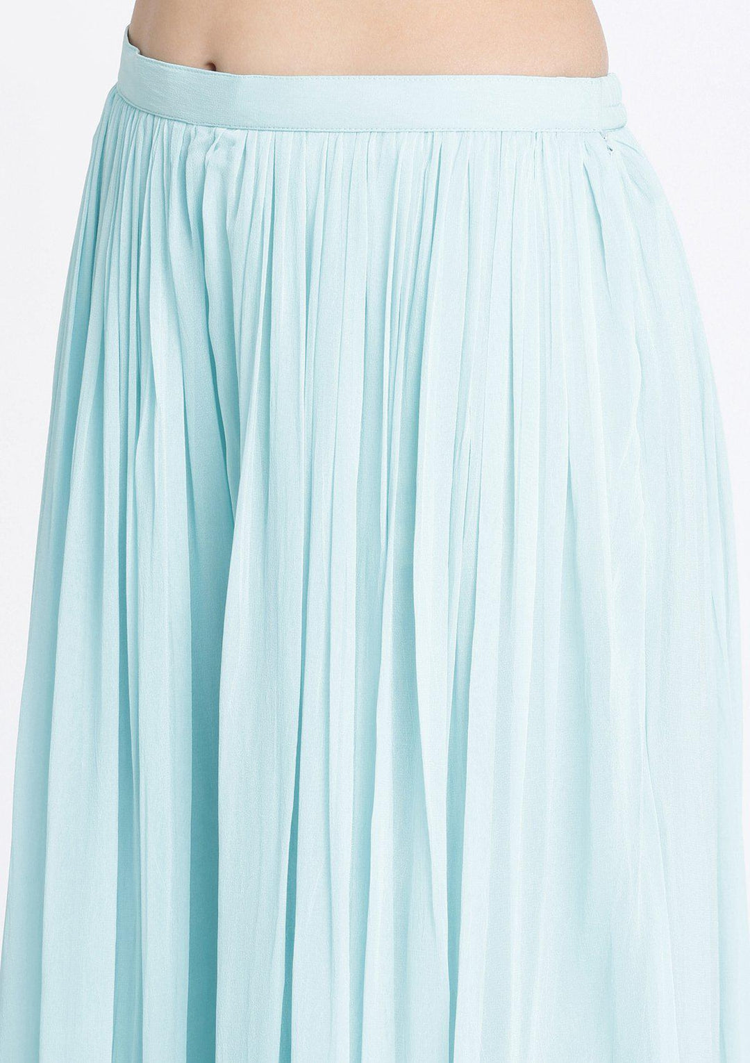 Sky Blue Threadwork Georgette Designer Crop Top Set-Koskii