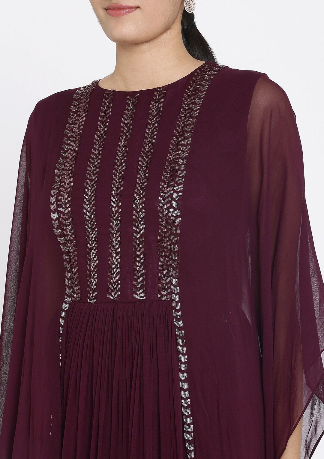 Wine Cutdana Georgette Designer Gown - koskii
