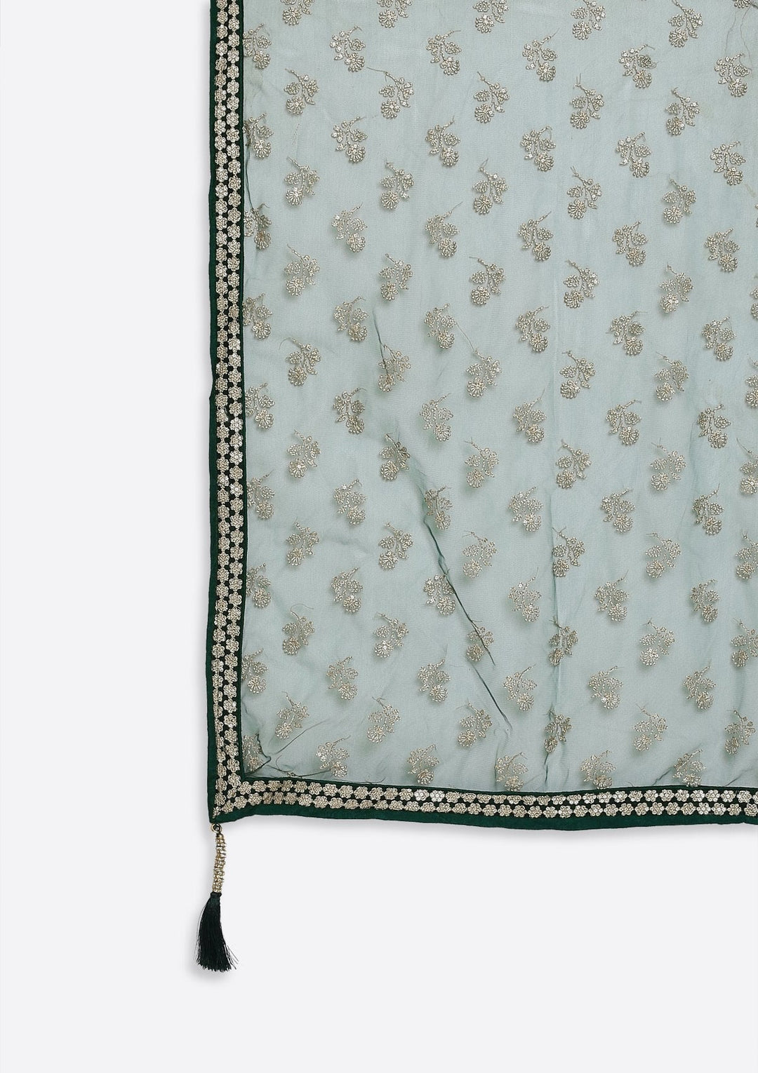 Bottle Green Zariwork Raw Silk Designer Gown - koskii