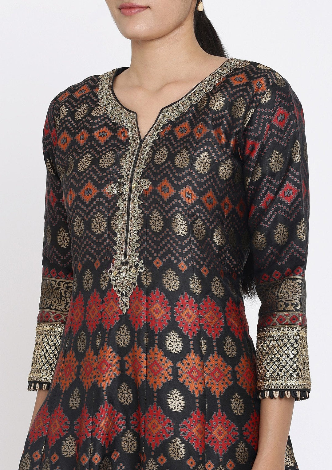 Black Zariwork Art Silk Designer Gown - koskii