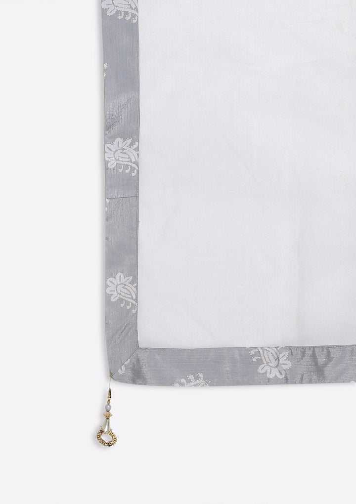 Light Grey Cutdana Satin Designer Gown - koskii