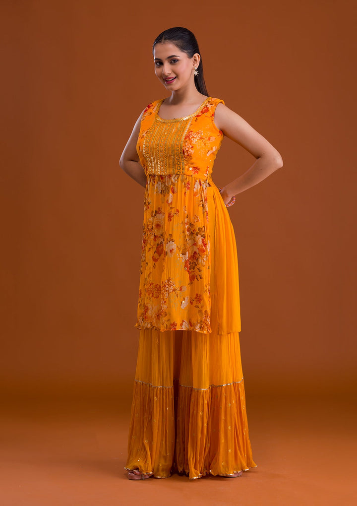 Mustard Sequins Georgette Designer Salwar Suit-Koskii