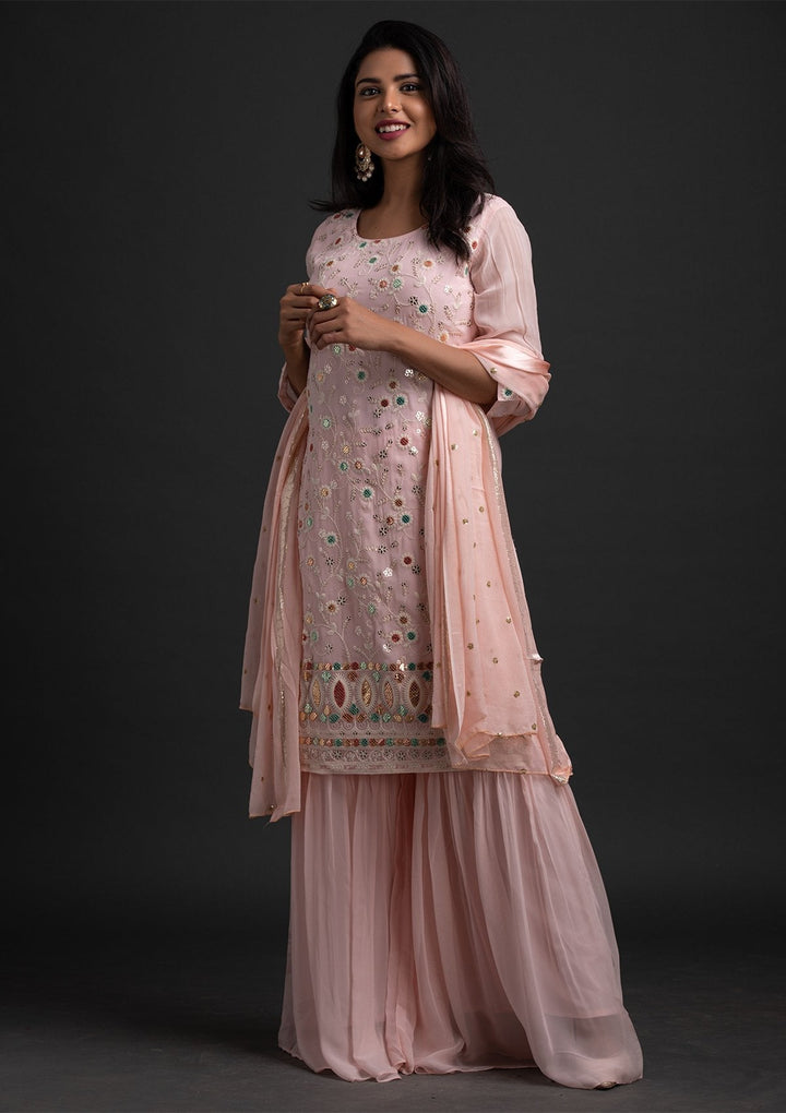 Baby Pink Sequins Georgette Designer Salwar Suit - koskii