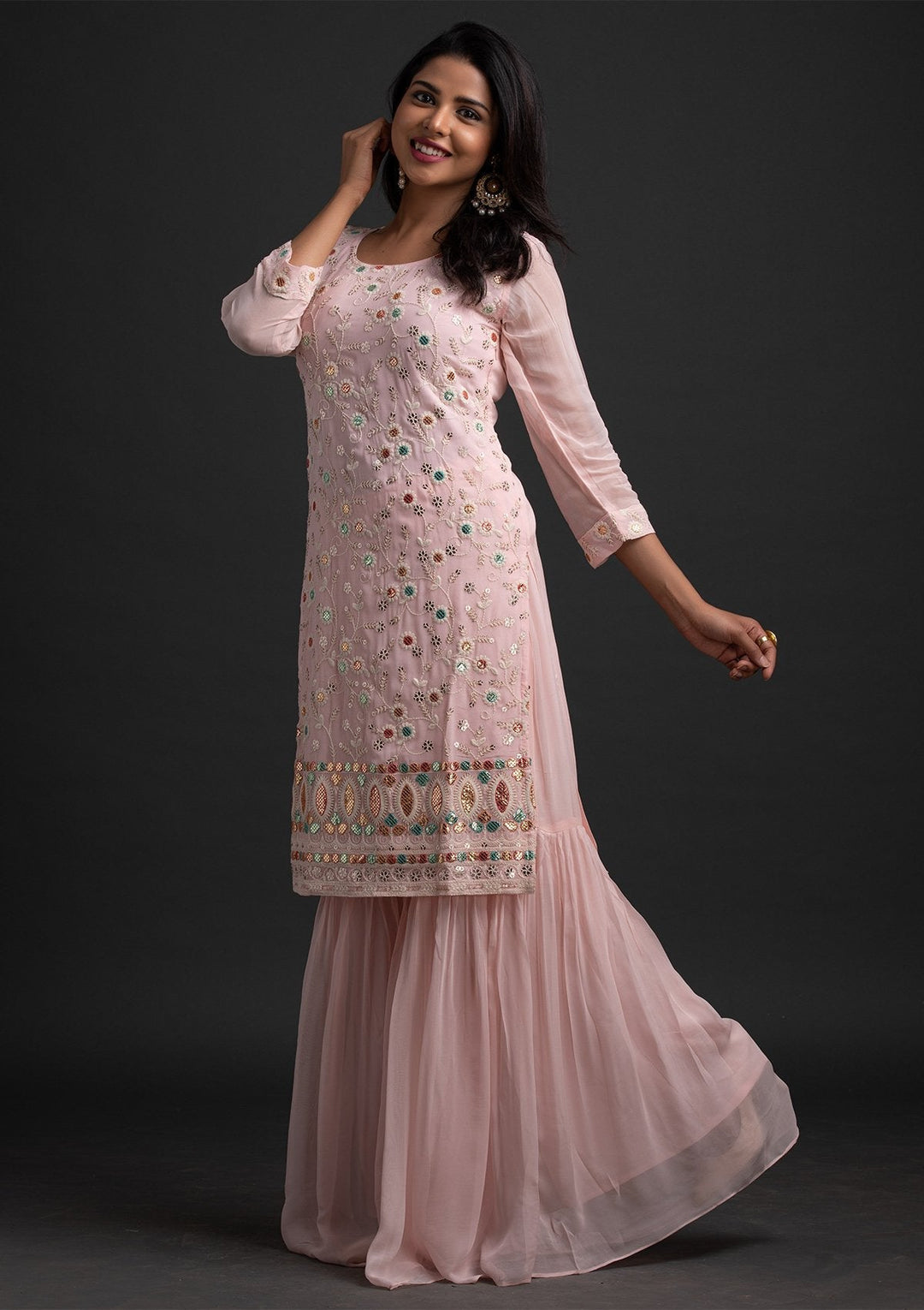Baby Pink Sequins Georgette Designer Salwar Suit - koskii