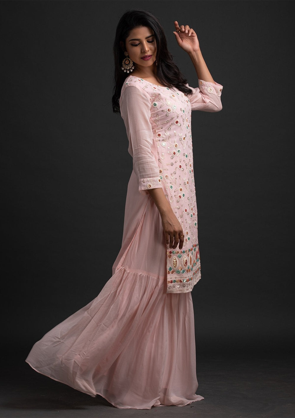 Baby Pink Sequins Georgette Designer Salwar Suit - koskii