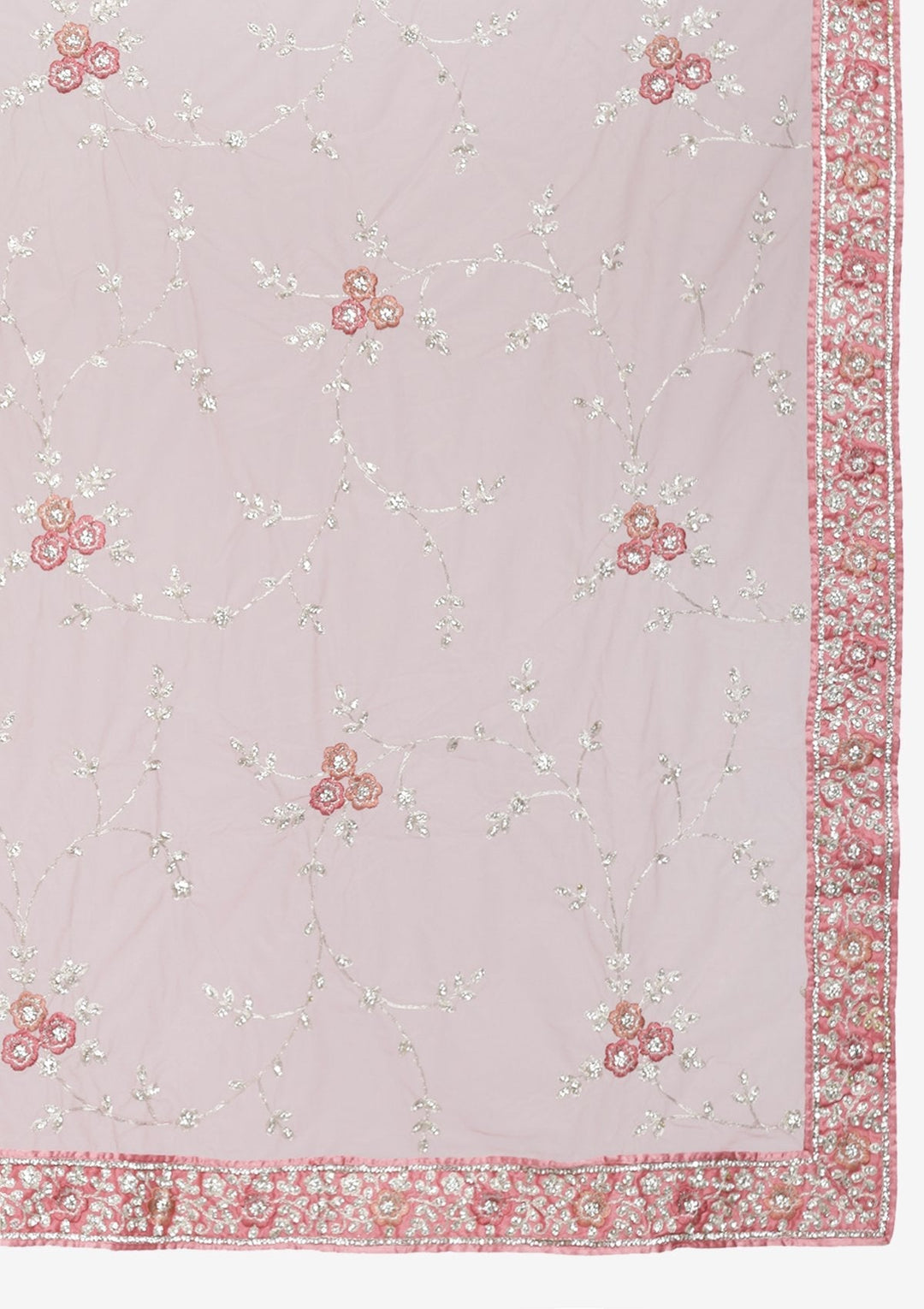Baby Pink Silver Stonework Net Designer Lehenga - koskii