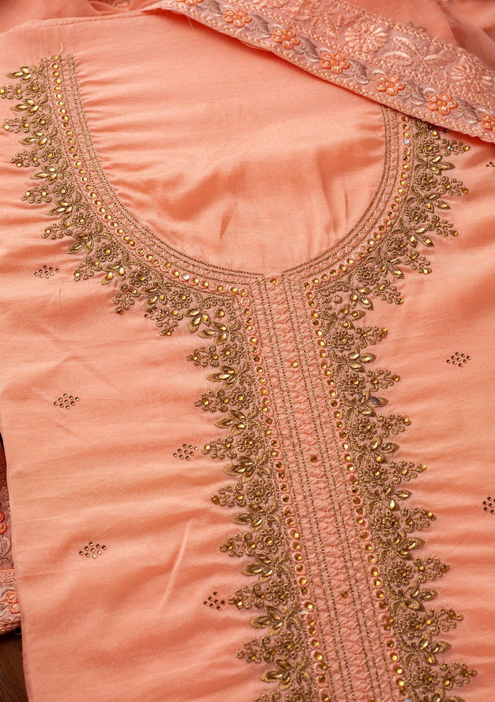 Baby Pink Stonework Art Silk Designer Unstitched Salwar Suit - koskii