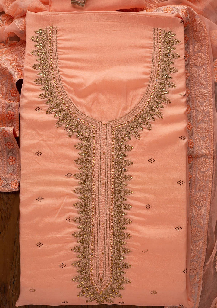 Baby Pink Stonework Art Silk Designer Unstitched Salwar Suit - koskii