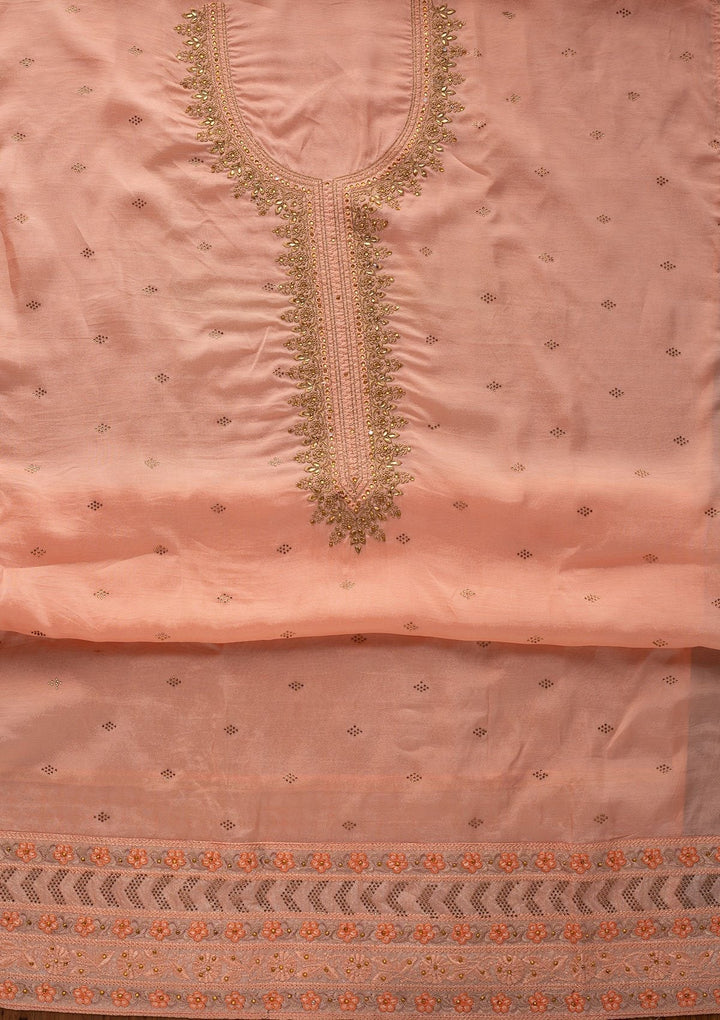 Baby Pink Stonework Art Silk Designer Unstitched Salwar Suit - koskii