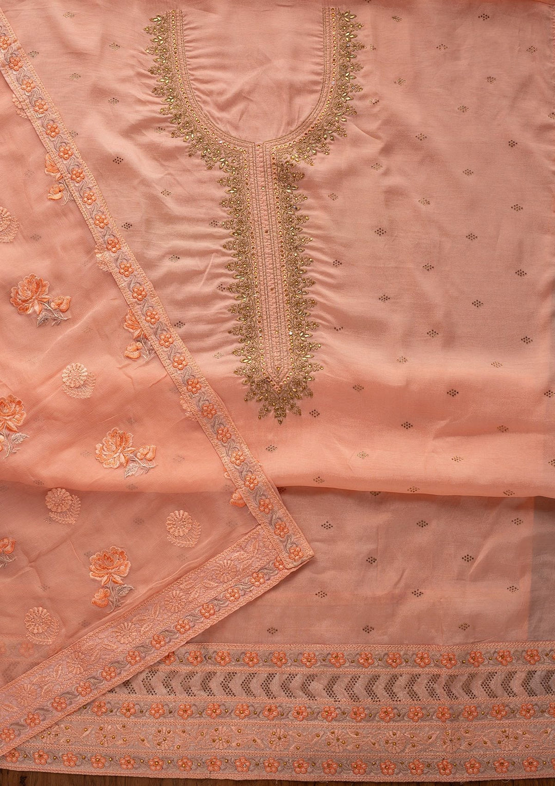 Baby Pink Stonework Art Silk Designer Unstitched Salwar Suit - koskii