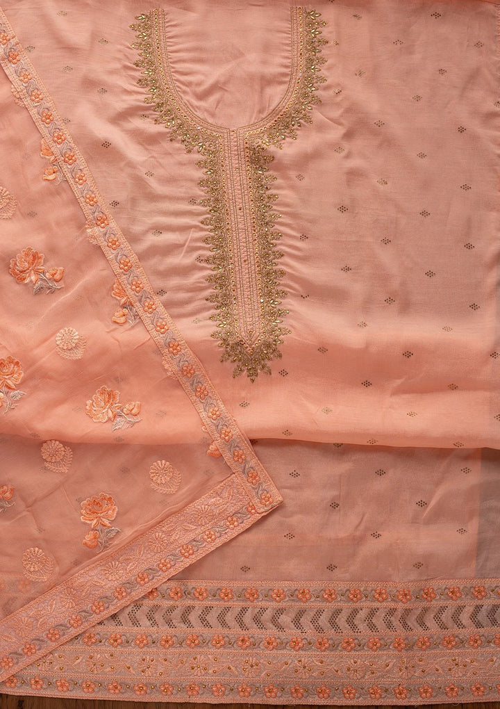 Baby Pink Stonework Art Silk Designer Unstitched Salwar Suit - koskii