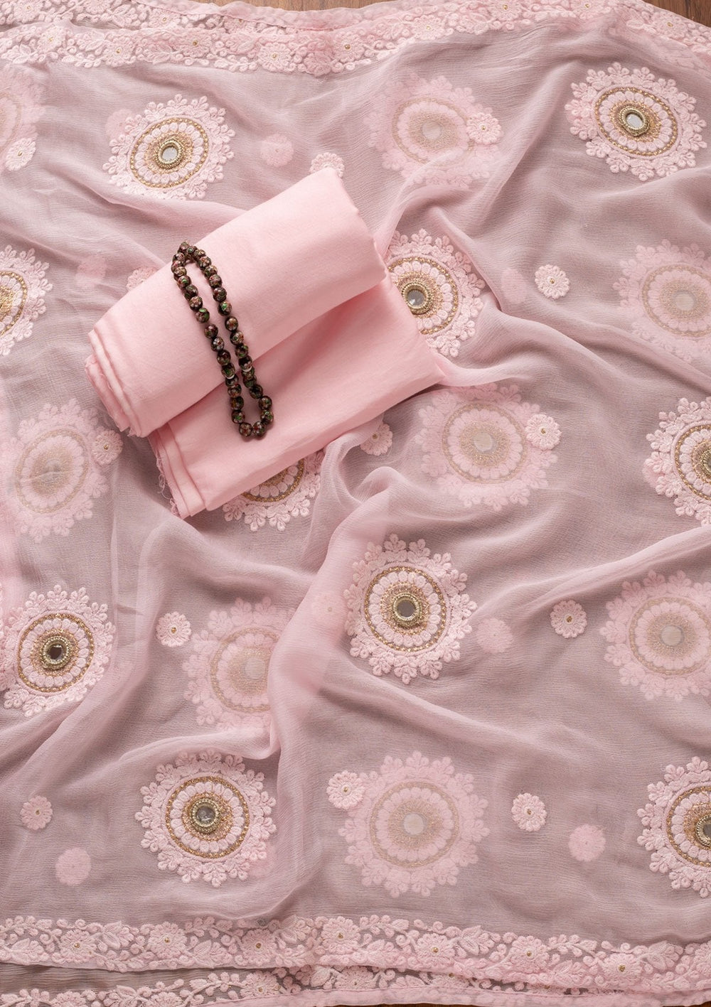 Baby Pink Stonework Georgette Designer Unstitched Salwar Suit - koskii