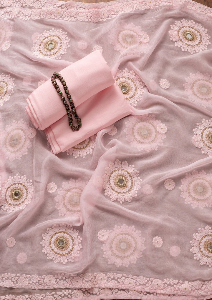 Baby Pink Stonework Georgette Designer Unstitched Salwar Suit - koskii