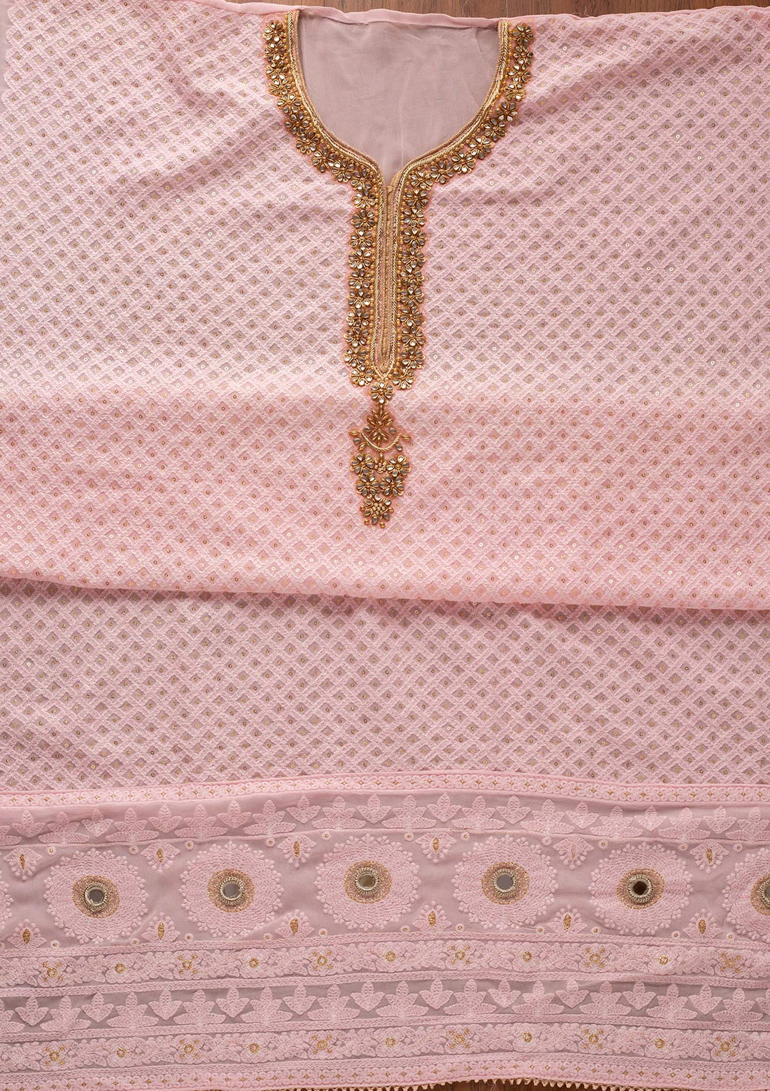Baby Pink Stonework Georgette Designer Unstitched Salwar Suit - koskii
