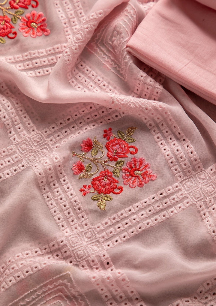 Baby Pink Stonework Georgette Designer Unstitched Salwar Suit - koskii