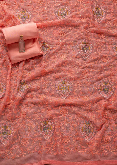 Baby Pink Threadwork Art Silk Designer Unstitched Salwar Suit - koskii