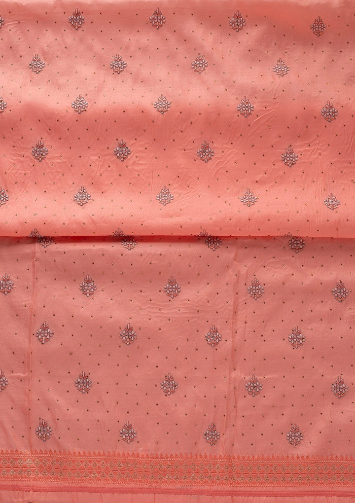 Baby Pink Threadwork Art Silk Designer Unstitched Salwar Suit - koskii