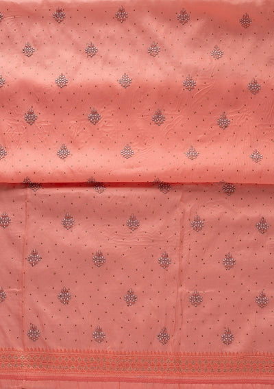 Baby Pink Threadwork Art Silk Designer Unstitched Salwar Suit - koskii