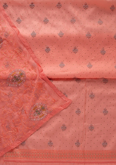 Baby Pink Threadwork Art Silk Designer Unstitched Salwar Suit - koskii