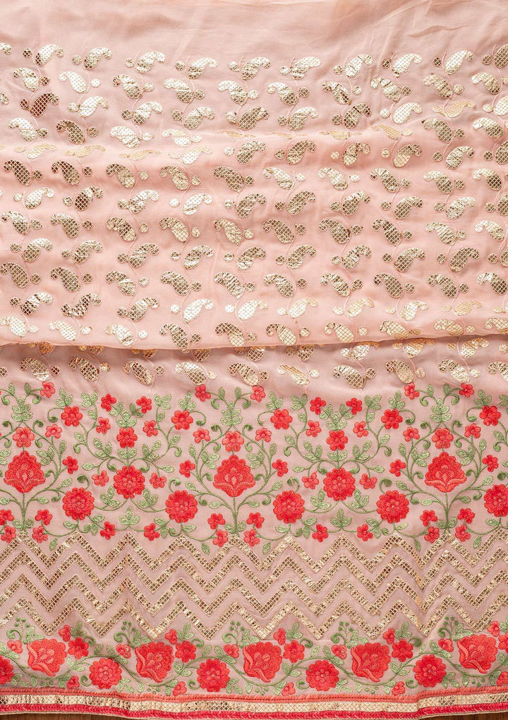 Baby Pink Threadwork Georgette Designer Unstitched Salwar Suit - koskii