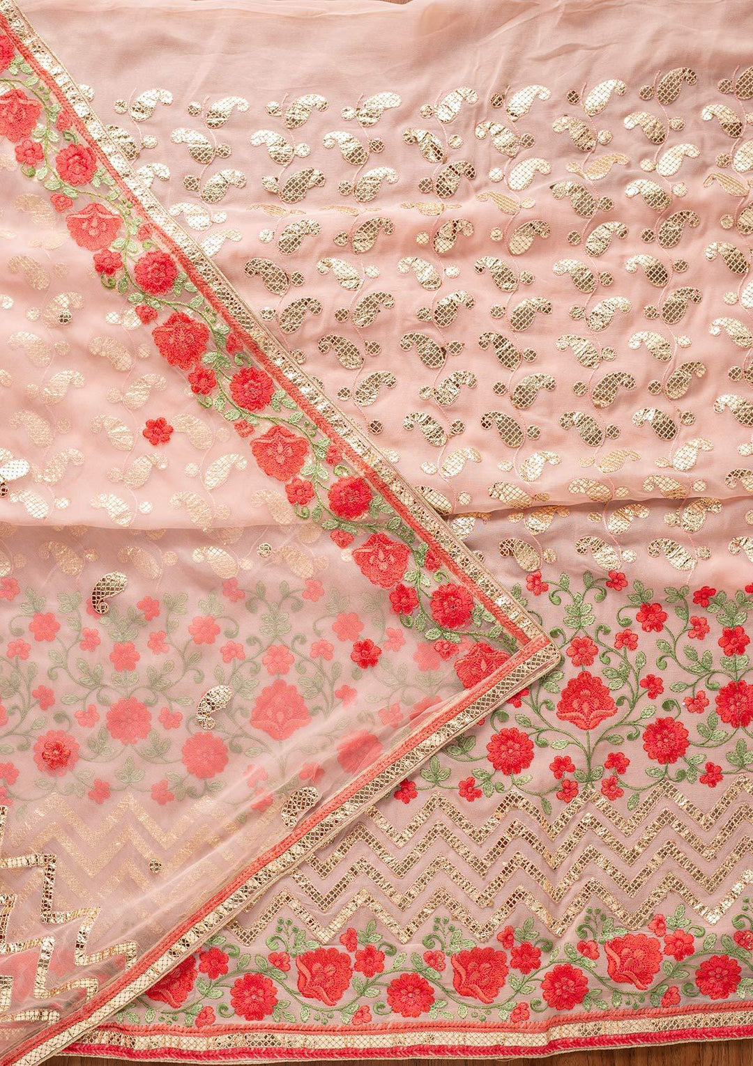 Baby Pink Threadwork Georgette Designer Unstitched Salwar Suit - koskii