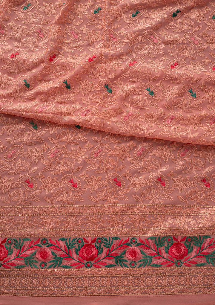 Baby Pink Threadwork Georgette Designer Unstitched Salwar Suit - koskii