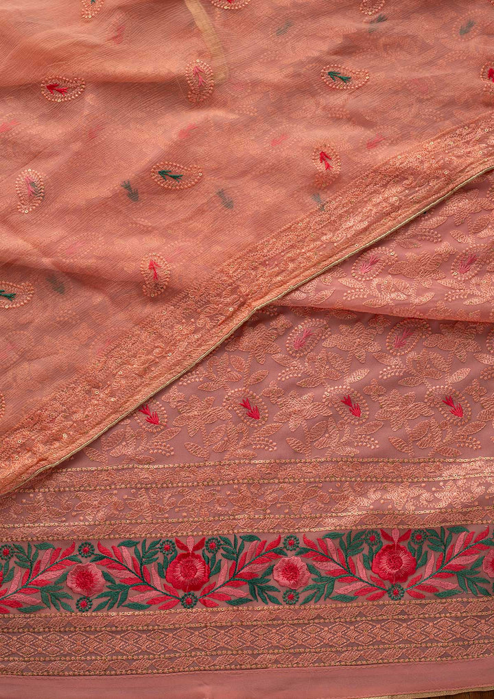 Baby Pink Threadwork Georgette Designer Unstitched Salwar Suit - koskii