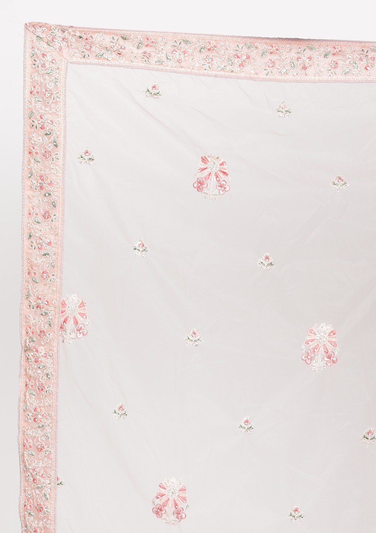 Baby Pink Threadwork Net Designer Semi-Stitched Lehenga - koskii