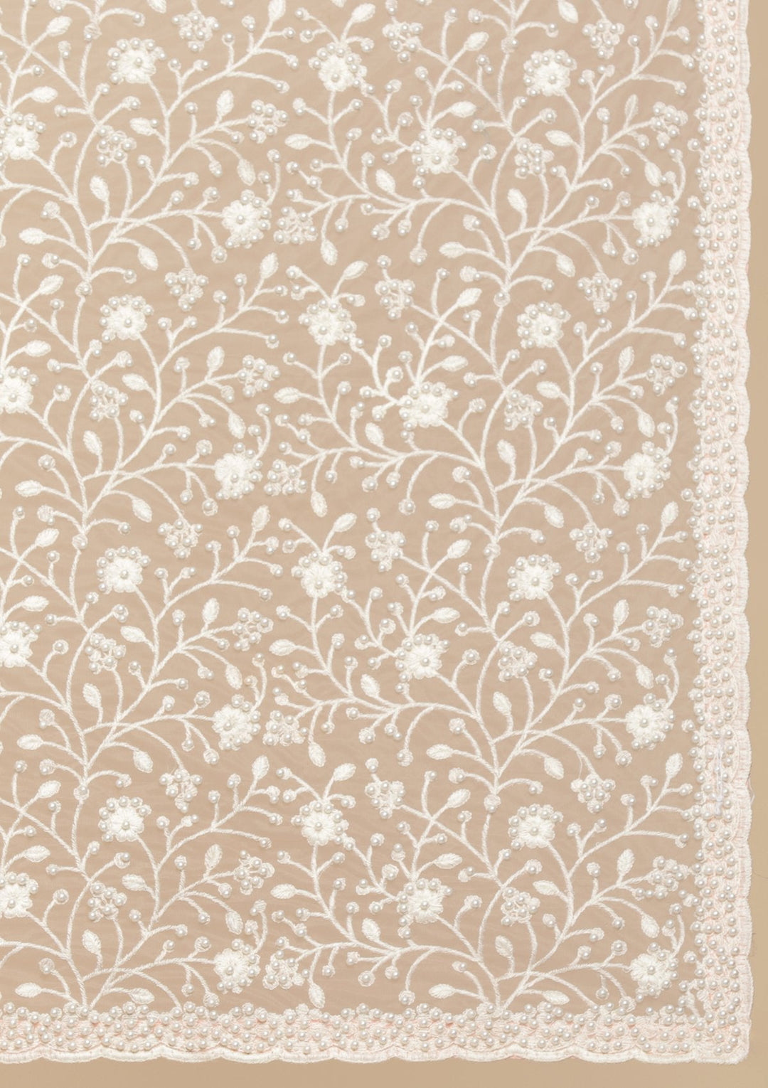 Baby Pink Pearlwork  Net Designer Saree - koskii