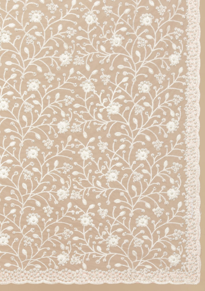 Baby Pink Pearlwork  Net Designer Saree - koskii