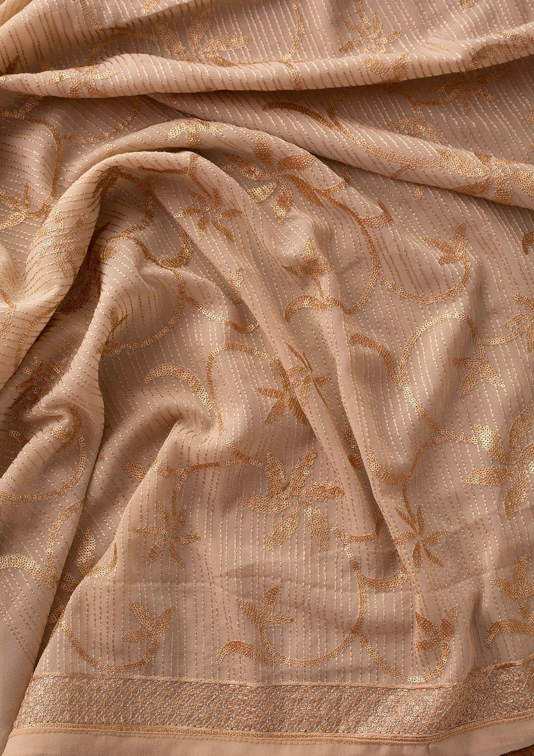 Beige Sequins Georgette Designer Unstitched Salwar Suit - koskii