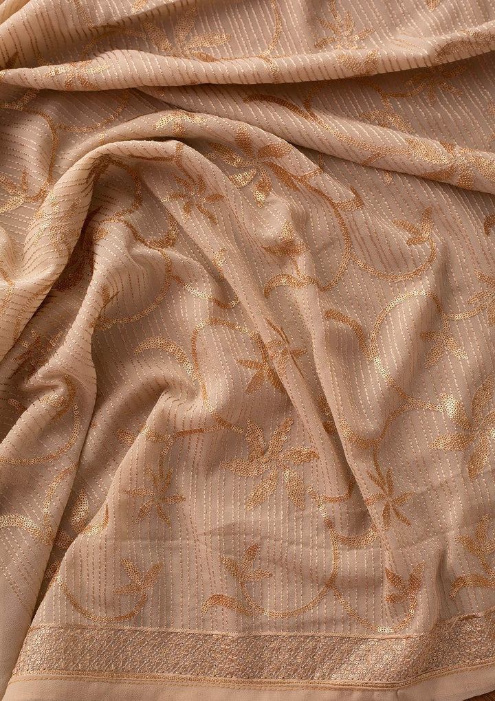 Beige Sequins Georgette Designer Unstitched Salwar Suit - koskii