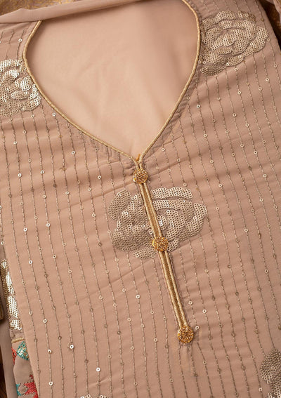 Beige Sequins Georgette Designer Unstitched Salwar Suit - koskii