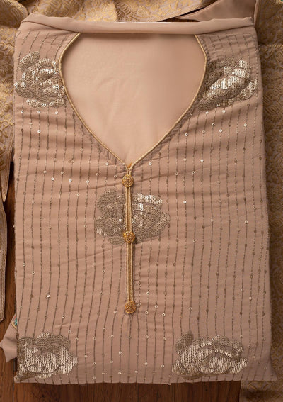Beige Sequins Georgette Designer Unstitched Salwar Suit - koskii