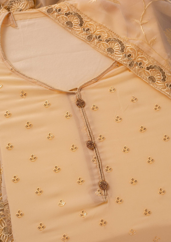 Beige Stonework Georgette Designer Unstitched Salwar Suit - koskii