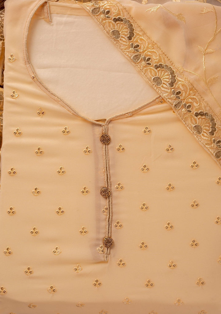 Beige Stonework Georgette Designer Unstitched Salwar Suit - koskii